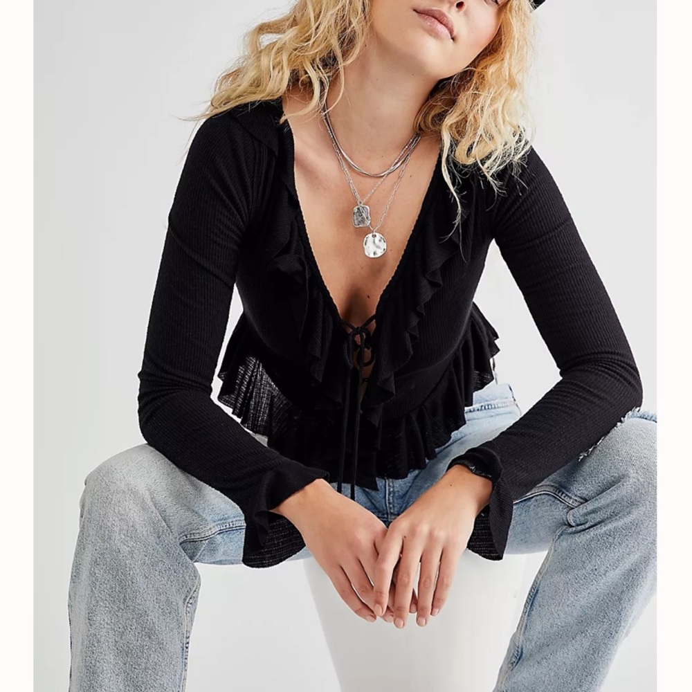 NWT Free People Ophelia Top Black S